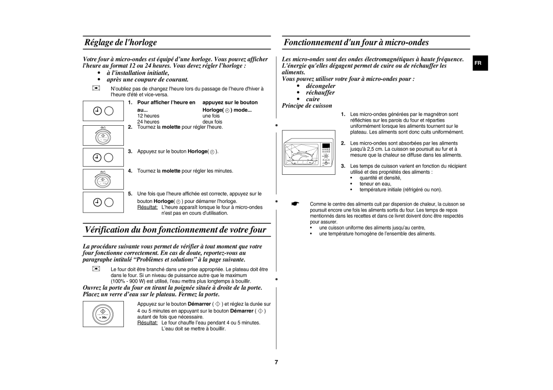 Samsung CE1141T-S/XEF, CE1141T/XEF manual Vérification du bon fonctionnement de votre four, Horloge mode 