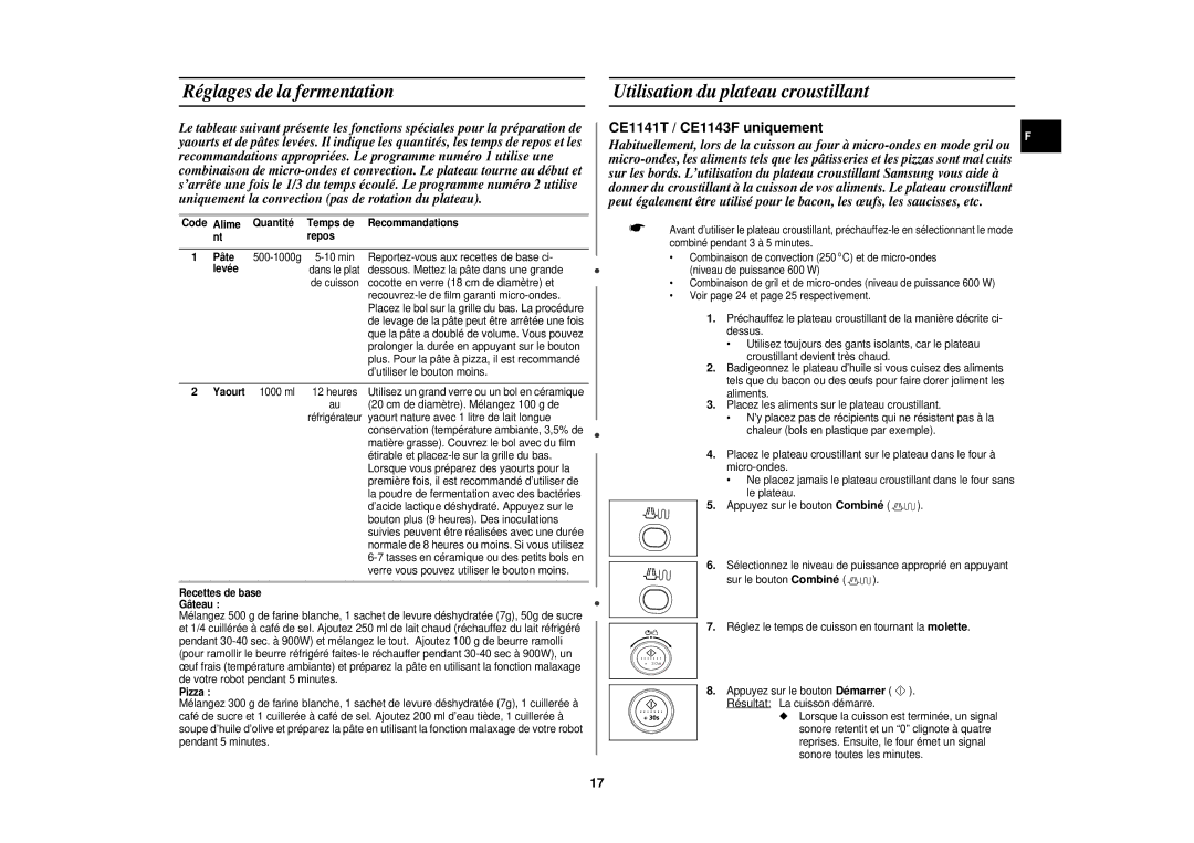 Samsung CE1141T/XEF manual Réglages de la fermentation, Utilisation du plateau croustillant 