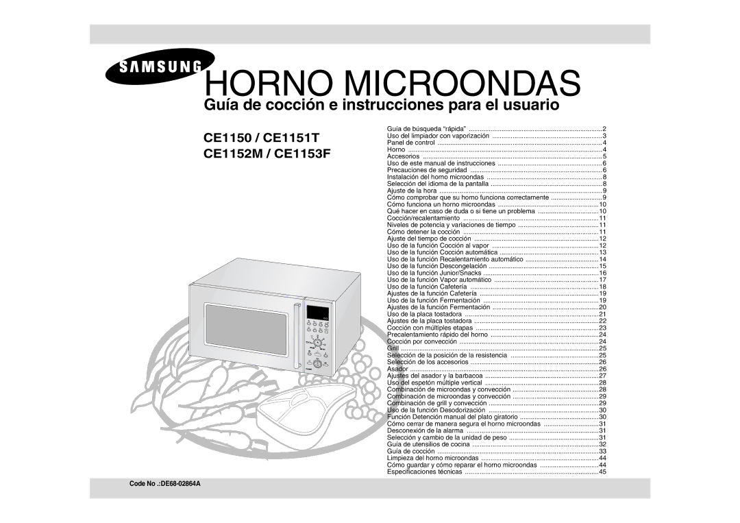 Samsung CE1150-S/XEC manual Horno Microondas, Code No .DE68-02864A 