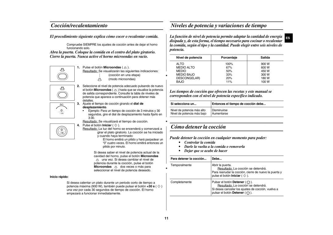 Samsung CE1150-S/XEC manual Cómo detener la cocción, Desplazamiento, Resultado Se visualizará el tiempo de cocción 