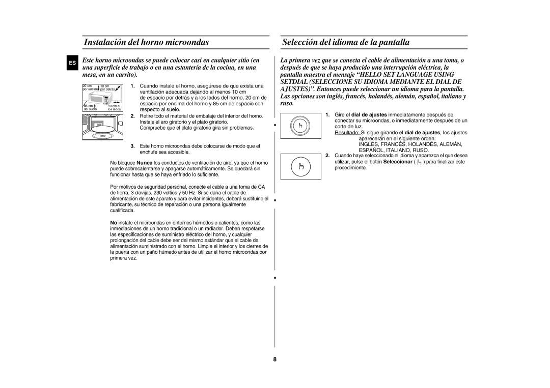 Samsung CE1150-S/XEC manual INGLÉS, FRANCÉS, HOLANDÉS, Alemán ESPAÑOL, ITALIANO, Ruso 