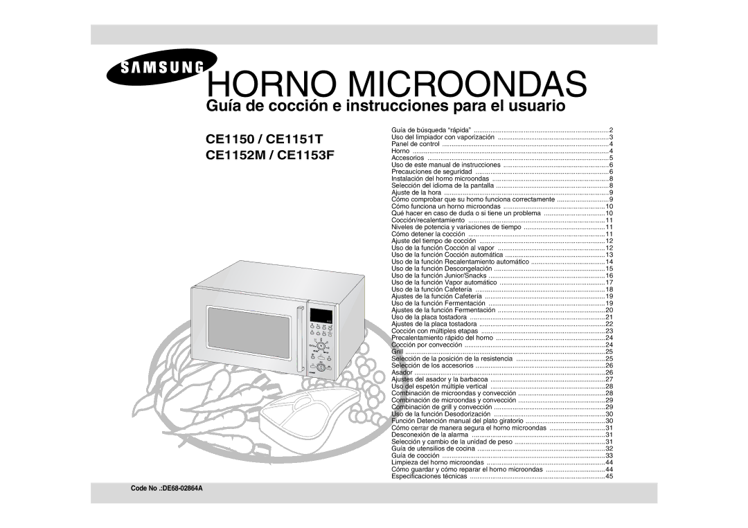 Samsung CE1150-S/XEC manual Horno Microondas, Code No .DE68-02864A 