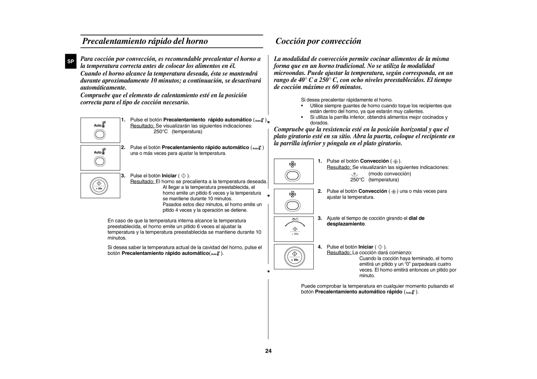 Samsung CE1150-S/XEC manual Precalentamiento rápido del horno, Botón Precalentamiento rápido automático 