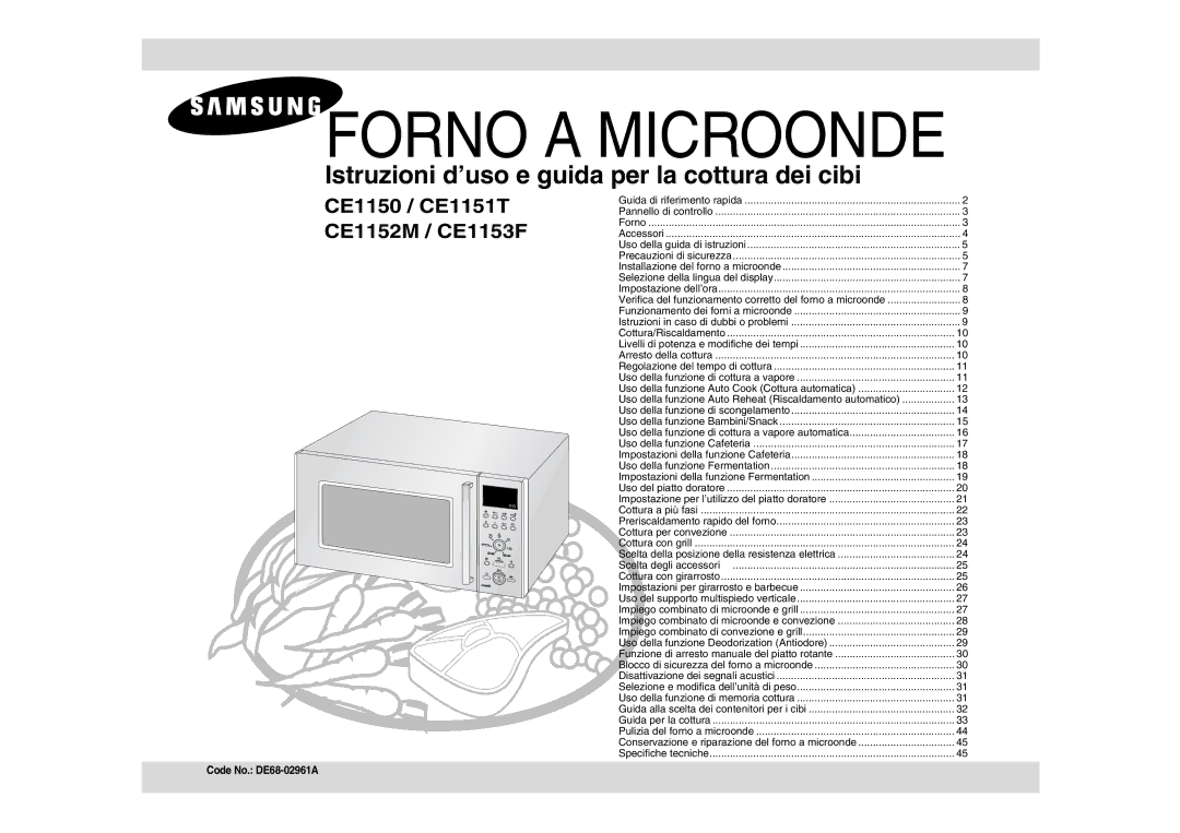 Samsung CE1150-S/XET manual Forno a Microonde, Code No. DE68-02961A 