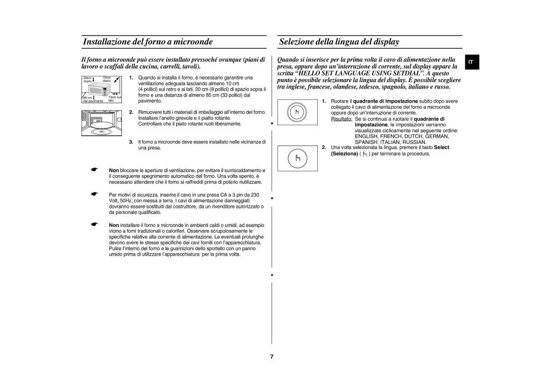 Samsung CE1150-S/XET manual ENGLISH, FRENCH, DUTCH, German SPANISH, ITALIAN, Russian 