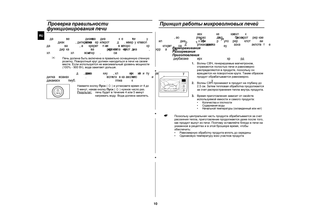Samsung CE1150R-S/BWT, CE1150R/SBW manual Проверка правильности функционирования печи, Принцип работы микроволновых печей 