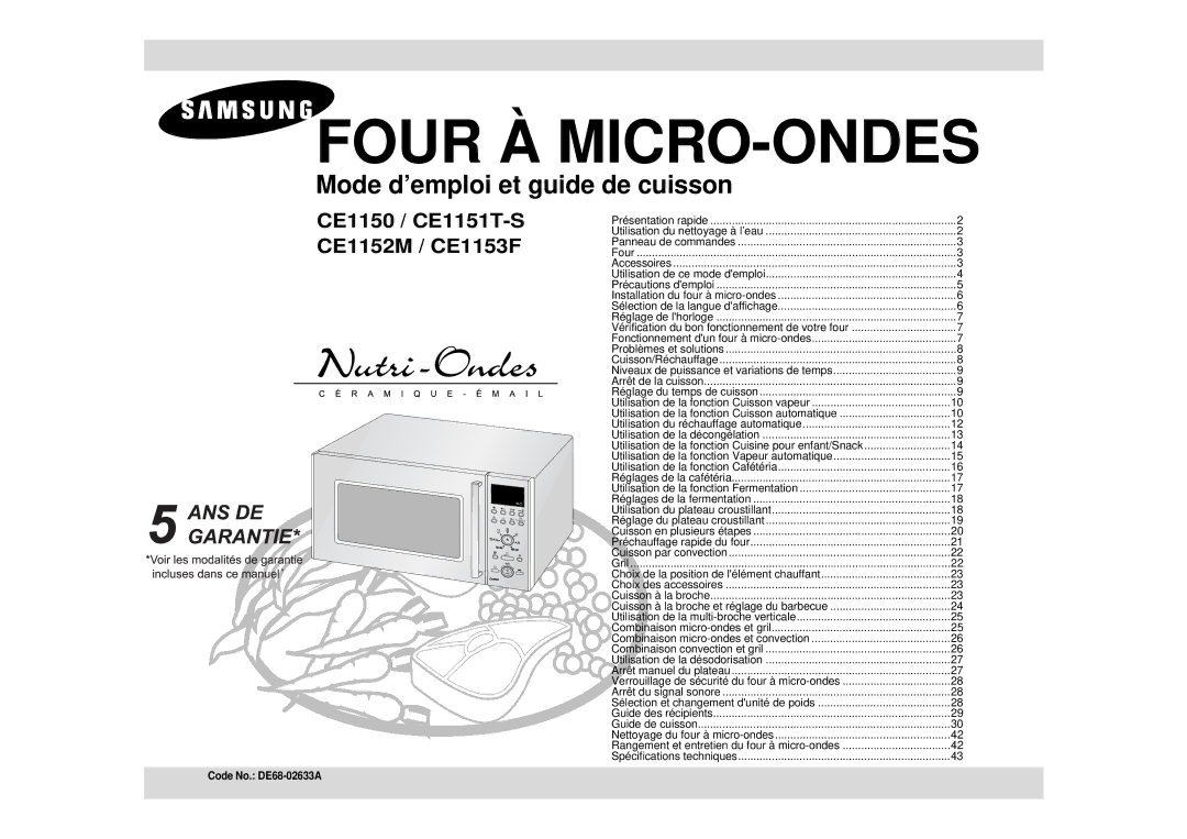 Samsung CE1151T/XEF, CE1151T-S/XEN manual Four À MICRO-ONDES 