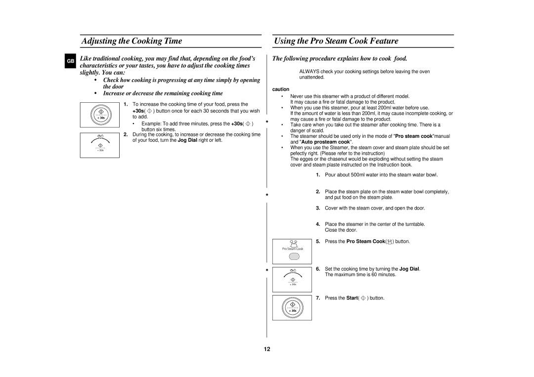 Samsung CE1151T/LIB, CE1151T/ELE, CE1151T-S/ELE, CE1151T-S/XEH Adjusting the Cooking Time Using the Pro Steam Cook Feature 