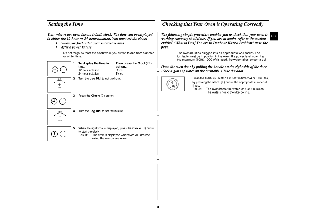 Samsung CE1151T/ELE, CE1151T/LIB, CE1151T-S/ELE manual Setting the Time, To display the time, Button, Then press the Clock 