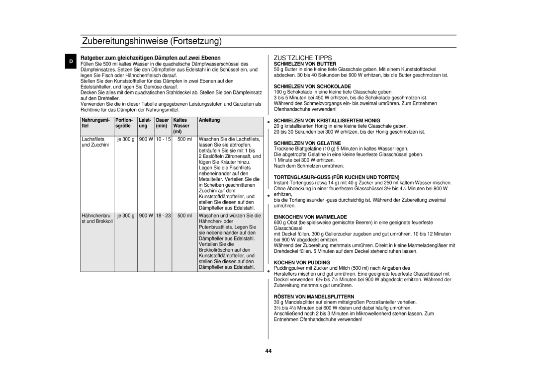 Samsung CE1153F/XEG, CE1153F-S/XEG manual Zusätzliche Tipps, Ratgeber zum gleichzeitigen Dämpfen auf zwei Ebenen 