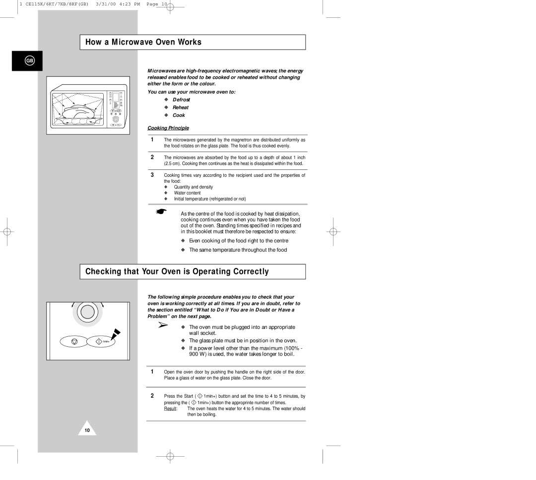 Samsung CE115K, CE119KFS, CE117KB, CE116KT manual How a Microwave Oven Works, Checking that Your Oven is Operating Correctly 