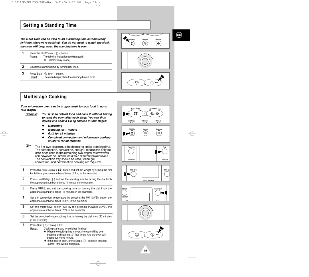 Samsung CE118KF, CE115K, CE119KFS, CE117KB, CE116KT manual Setting a Standing Time, Multistage Cooking 