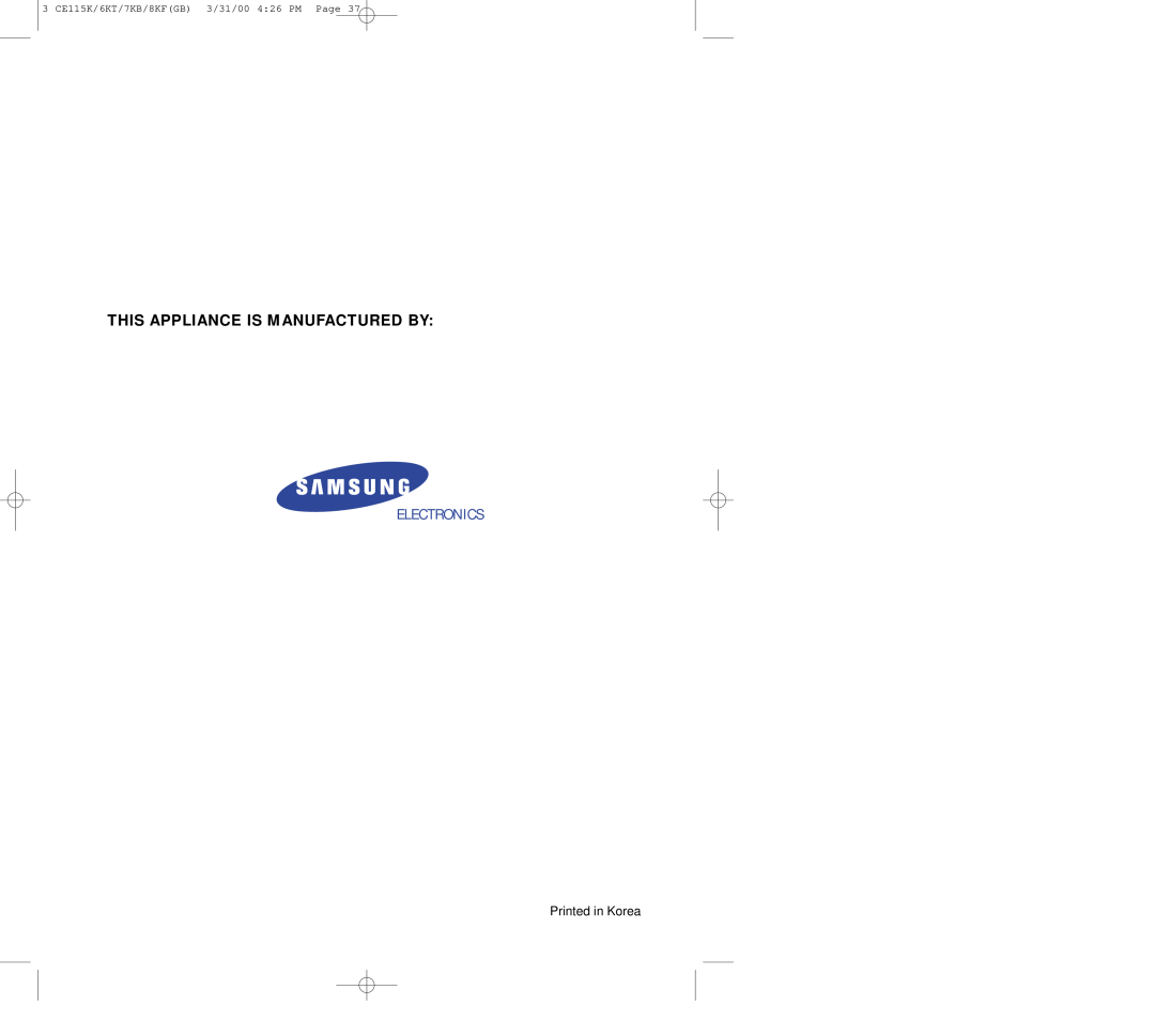 Samsung CE117KB, CE119KFS manual This Appliance Is Manufactured By, Electronics, 3 CE115K/6KT/7KB/8KFGB 3/31/00 426 PM Page 