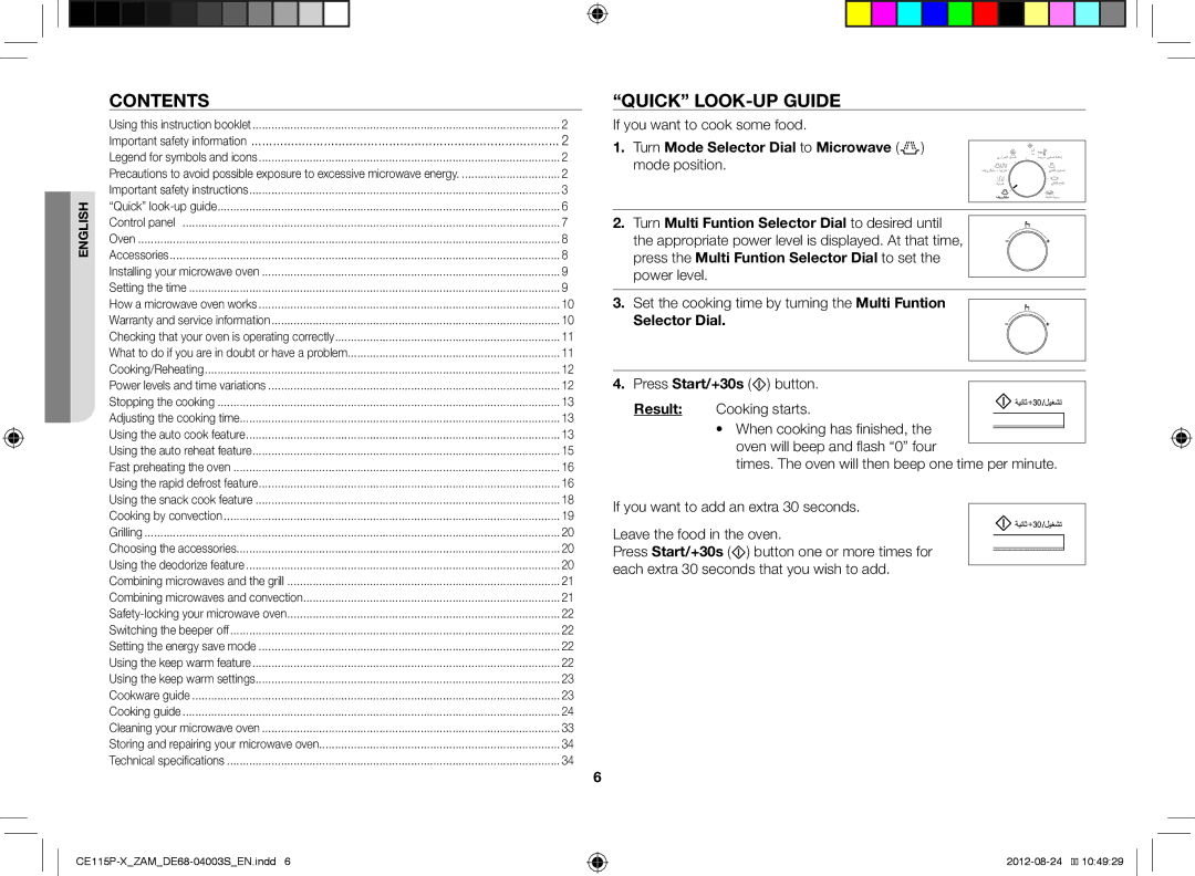 Samsung CE115P-X/ZAM manual Contents, Quick LOOK-UP Guide 