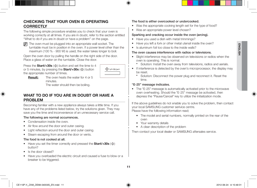 Samsung CE115P-X/ZAM Checking That Your Oven is Operating Correctly, What to do if YOU are in Doubt or have a Problem 