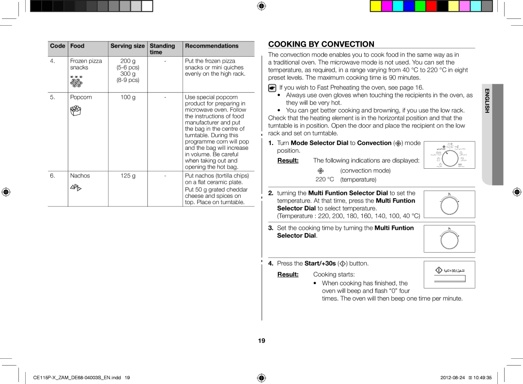 Samsung CE115P-X/ZAM manual Cooking by Convection, Result The following indications are displayed 