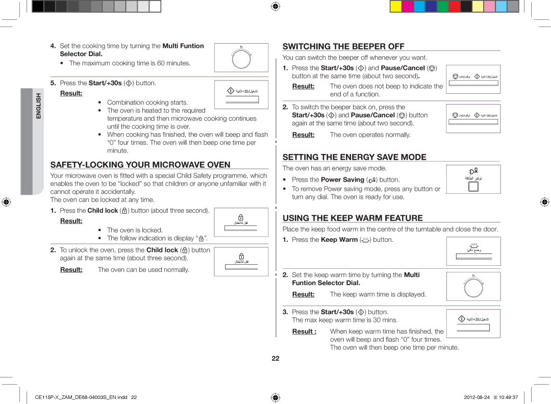 Samsung CE115P-X/ZAM manual Switching the Beeper OFF, Using the Keep Warm Feature 