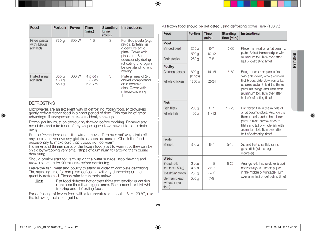 Samsung CE115P-X/ZAM manual Defrosting 