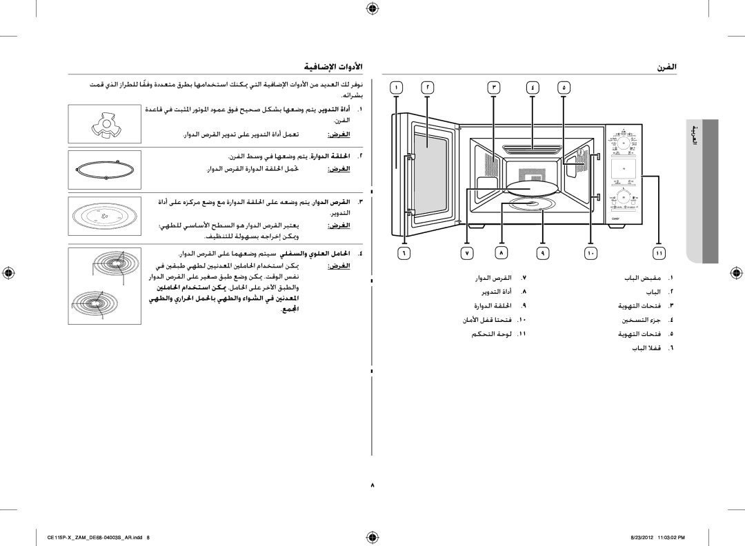 Samsung CE115P-X/ZAM manual ةيفاضلإا تاودلأا, نرفلا, ضرغلا 