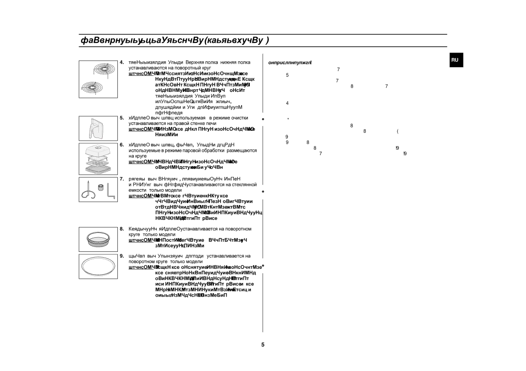 Samsung CE1160R-S/SBW, CE1160R/BWT, CE1160R-S/BWT, CE1160R-D/BWT, CE1160R/SBW manual Прилагаемое оборудование продолжение 