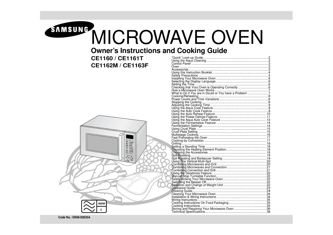 Samsung CE1160/XEU manual Microwave Oven, Code No. DE68-02635A 