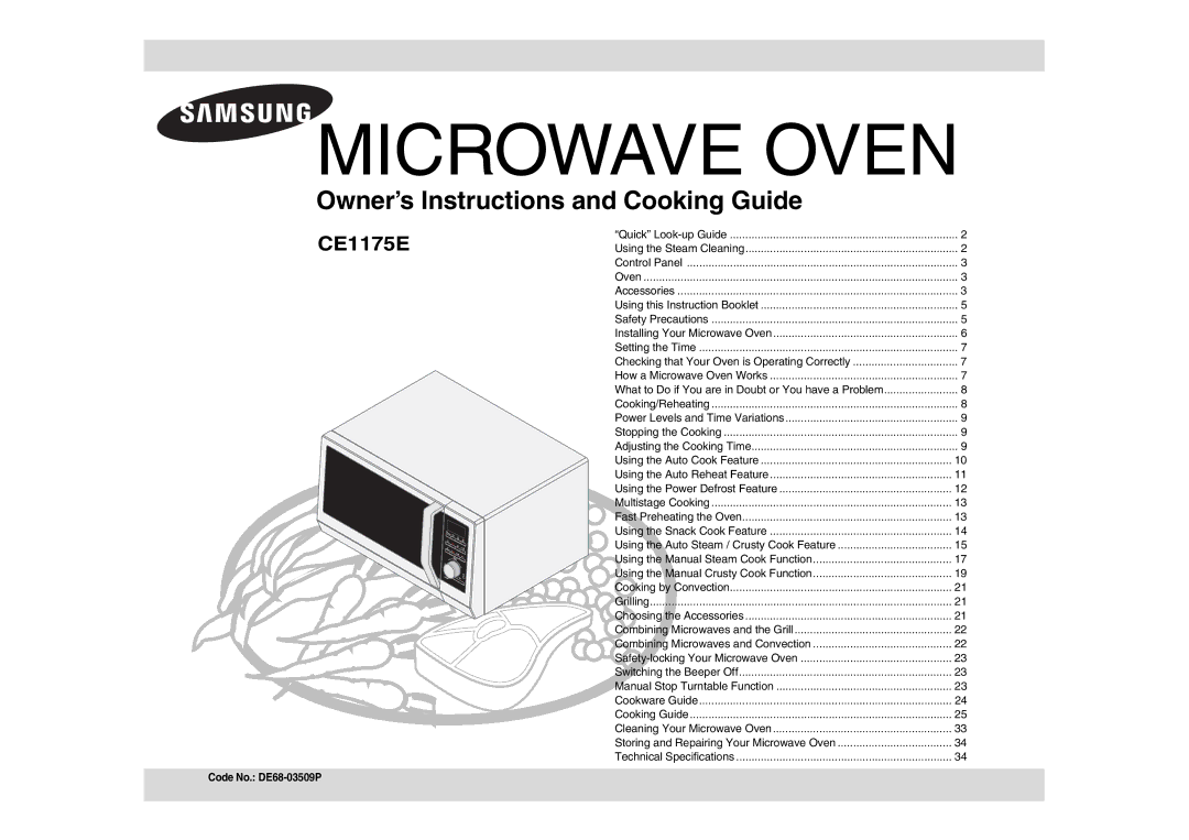 Samsung CE1175E-S/BAL manual Using the Manual Steam Cook Function, Code No. DE68-03509P 