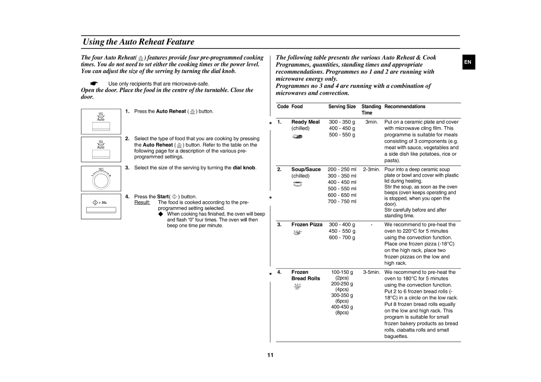 Samsung CE1175E-S/BAL manual Using the Auto Reheat Feature 