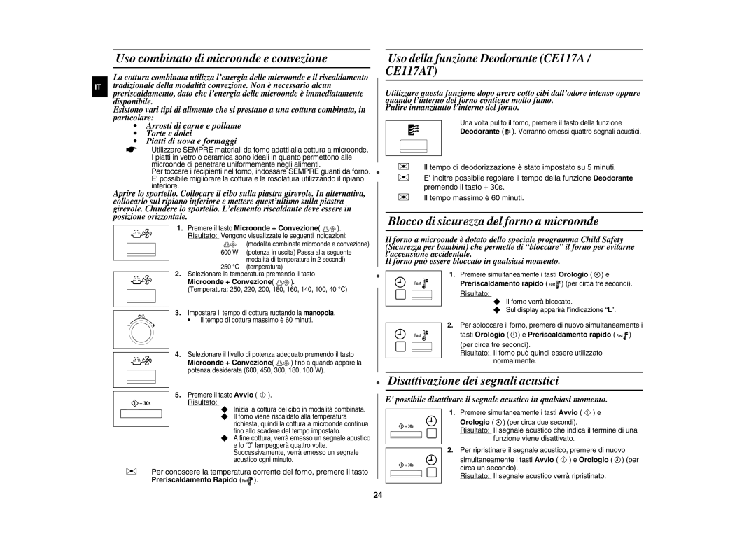 Samsung CE117AE-S/XET manual Uso combinato di microonde e convezione, Blocco di sicurezza del forno a microonde 