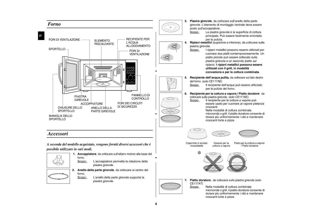 Samsung CE117AE-S/XET manual Forno, Accessori, Anello della parte girevole, da collocare al centro del 