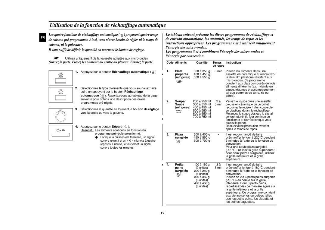 Samsung CE117AE-X/XEF manual Utilisation de la fonction de réchauffage automatique 