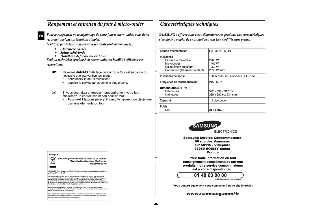 Samsung CE117AE-X/XEF manual Dimensions L x P x H 