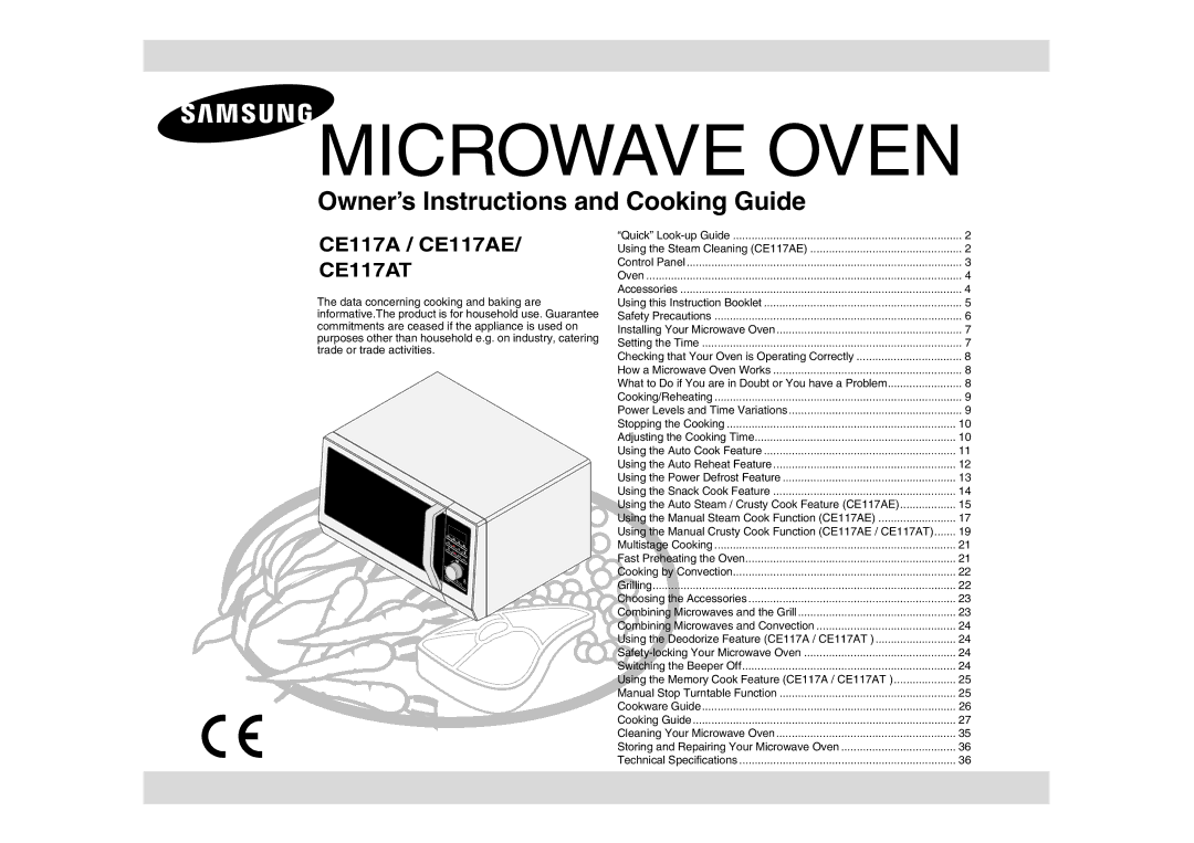 Samsung CE117AE-X/XEH manual Microwave Oven, Using the Memory Cook Feature CE117A / CE117AT 