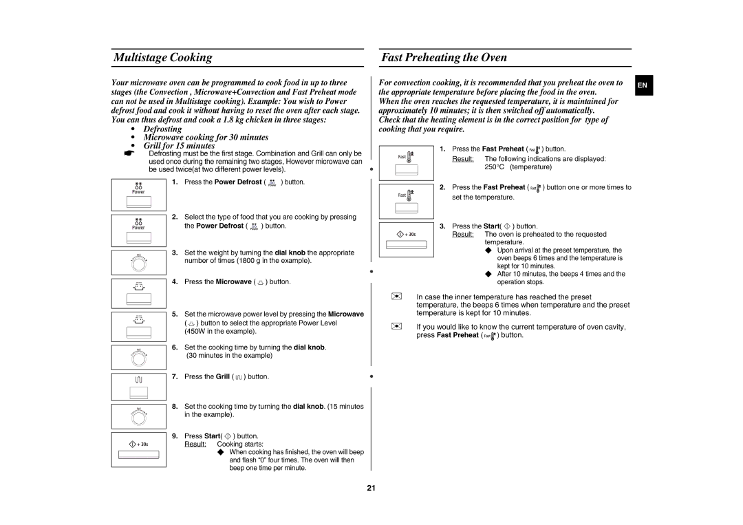 Samsung CE117AE-X/XEH manual Multistage Cooking Fast Preheating the Oven 