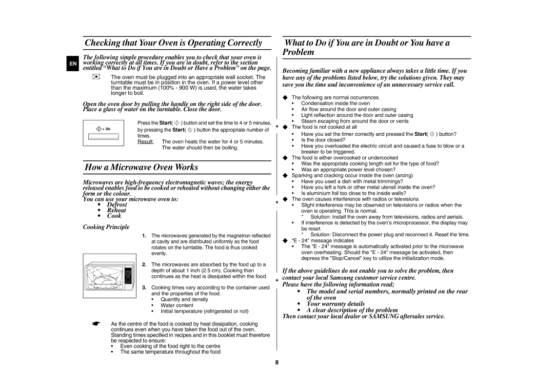 Samsung CE117AE-X/XEH manual Checking that Your Oven is Operating Correctly, How a Microwave Oven Works 