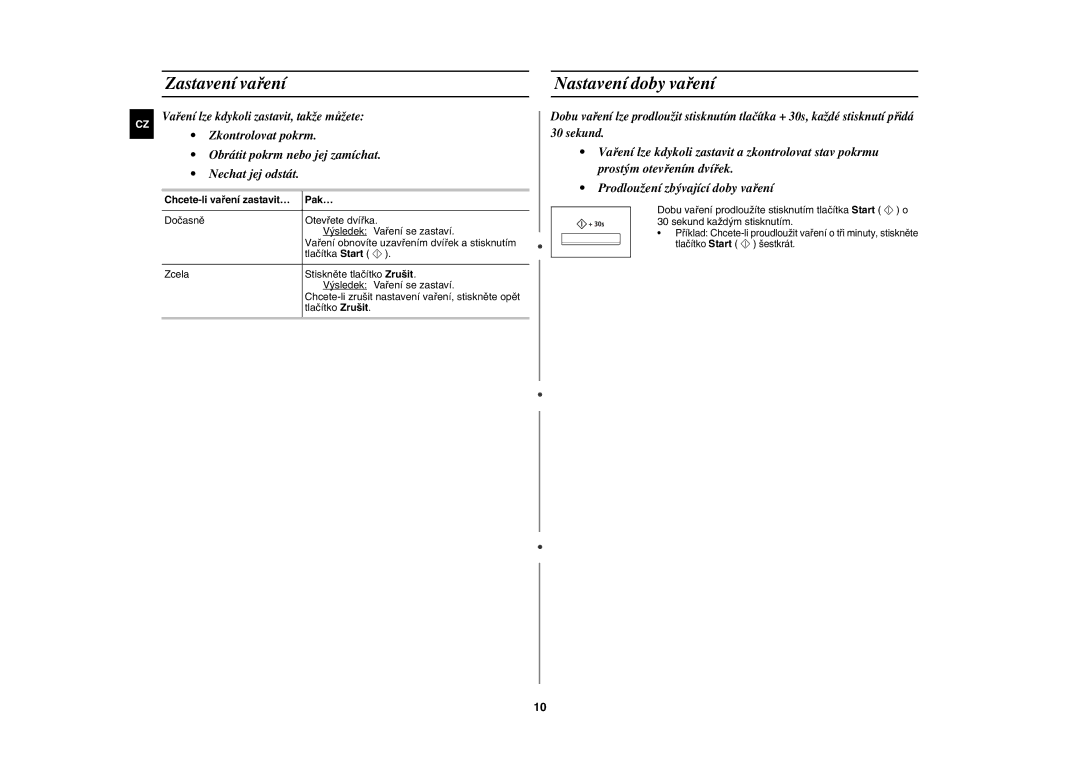 Samsung CE117AE-X/XEH manual Zastavení vaření, Nastavení doby vaření, Chcete-li vaření zastavit… Pak… 