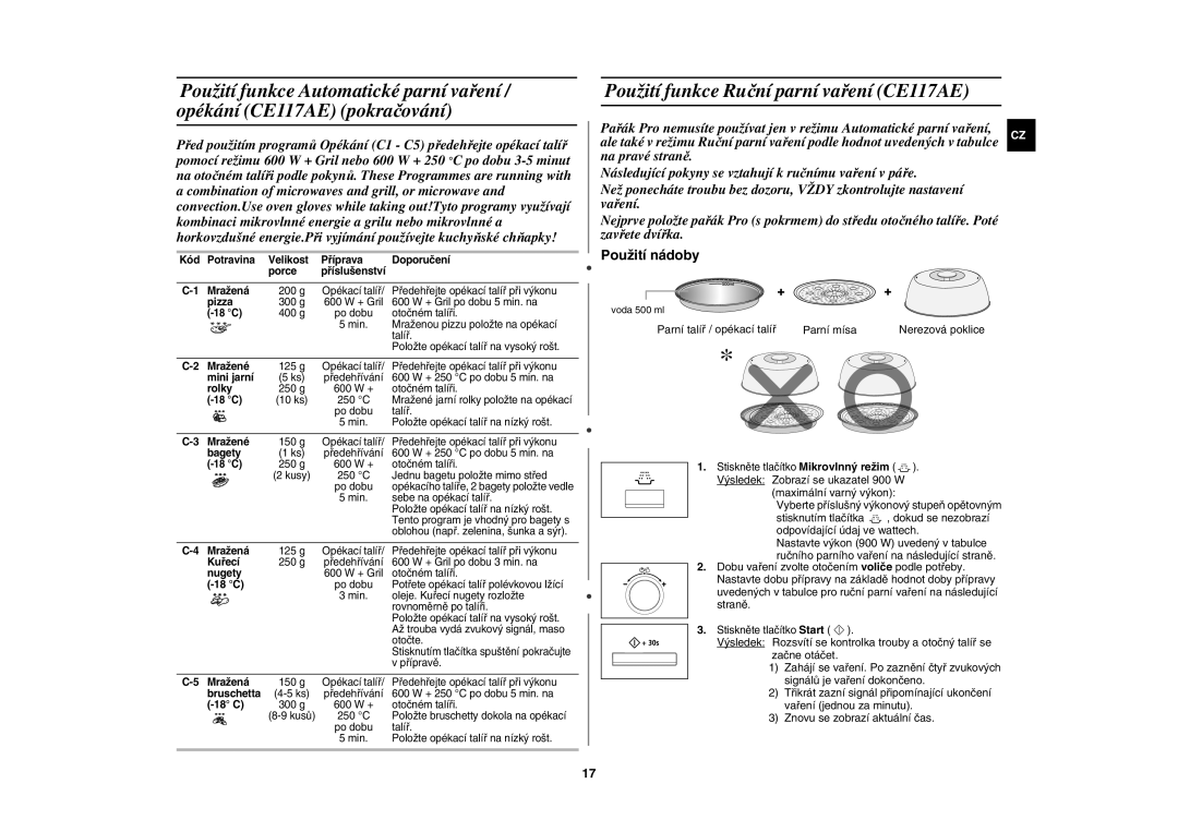 Samsung CE117AE-X/XEH manual Použití funkce Ruční parní vaření CE117AE, 18 C 