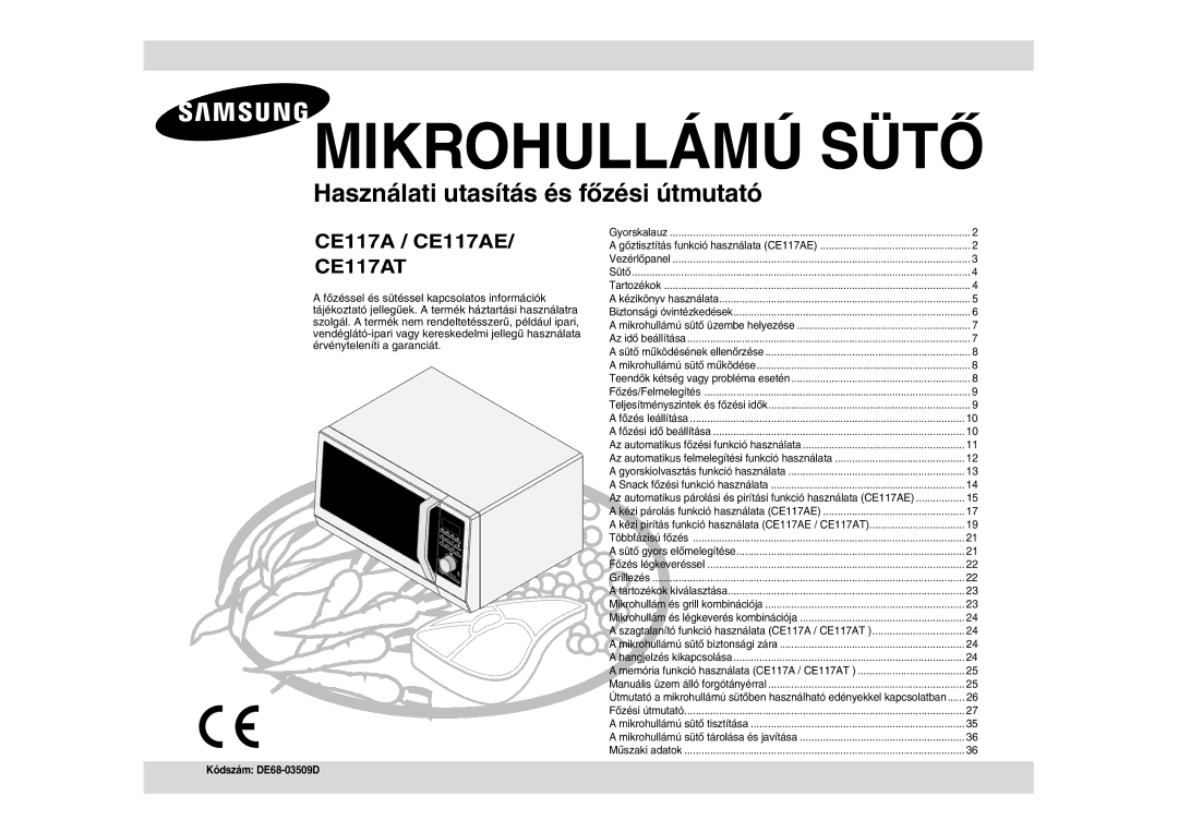 Samsung CE117AE-X/XEH manual Mikrohullámú Sütő, Kódszám DE68-03509D 