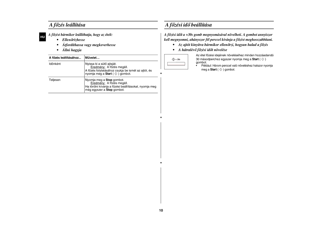 Samsung CE117AE-X/XEH manual Főzés leállítása, Főzési idő beállítása, Főzés leállításához Művelet… 