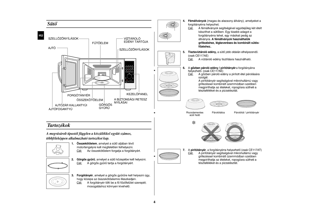 Samsung CE117AE-X/XEH manual Sütő, Tartozékok 