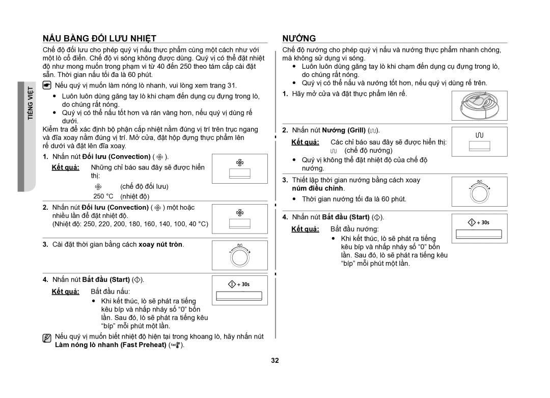 Samsung CE117AE-X/XSV manual Nấu bằng đối lưu nhiệt, Nướng, Nhấn nút Đối lưu Convection 