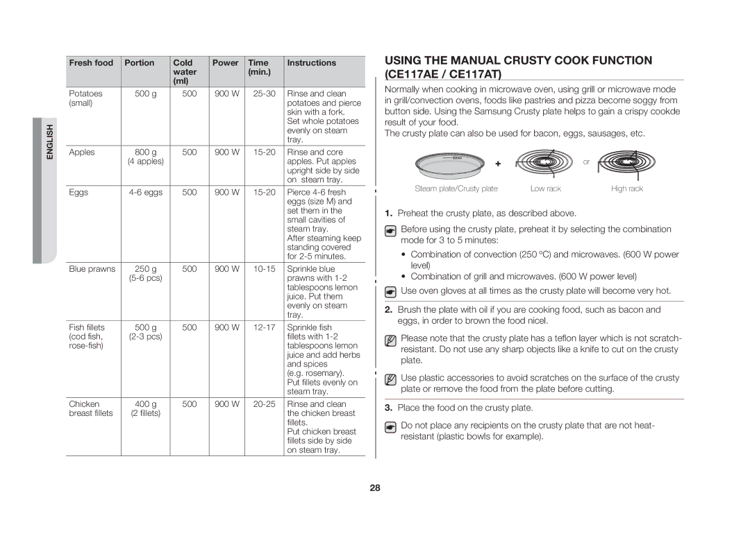 Samsung CE117AE-X/XSV Using the manual crusty cook function CE117AE / CE117AT 