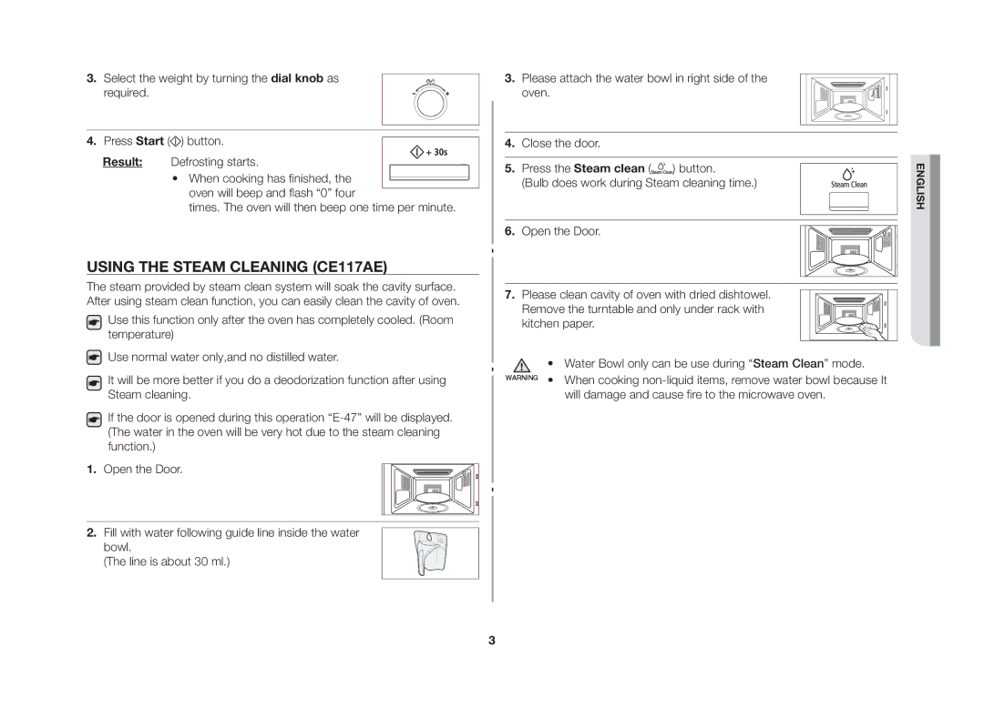 Samsung CE117AE-X/XSV manual Using the steam cleaning CE117AE 