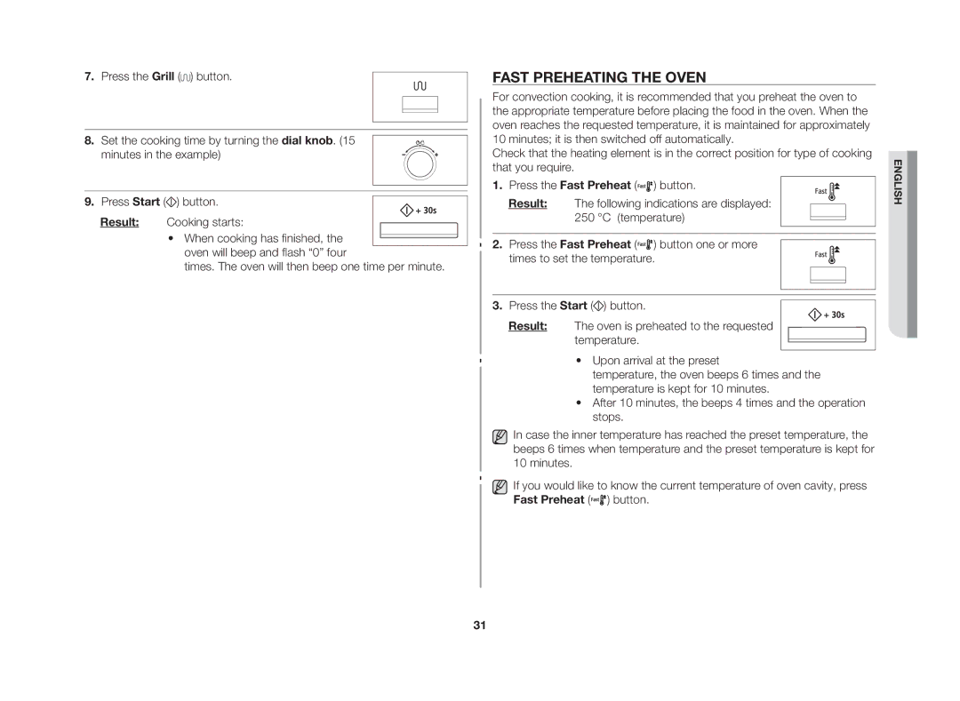 Samsung CE117AE-X/XSV manual Fast preheating the oven 