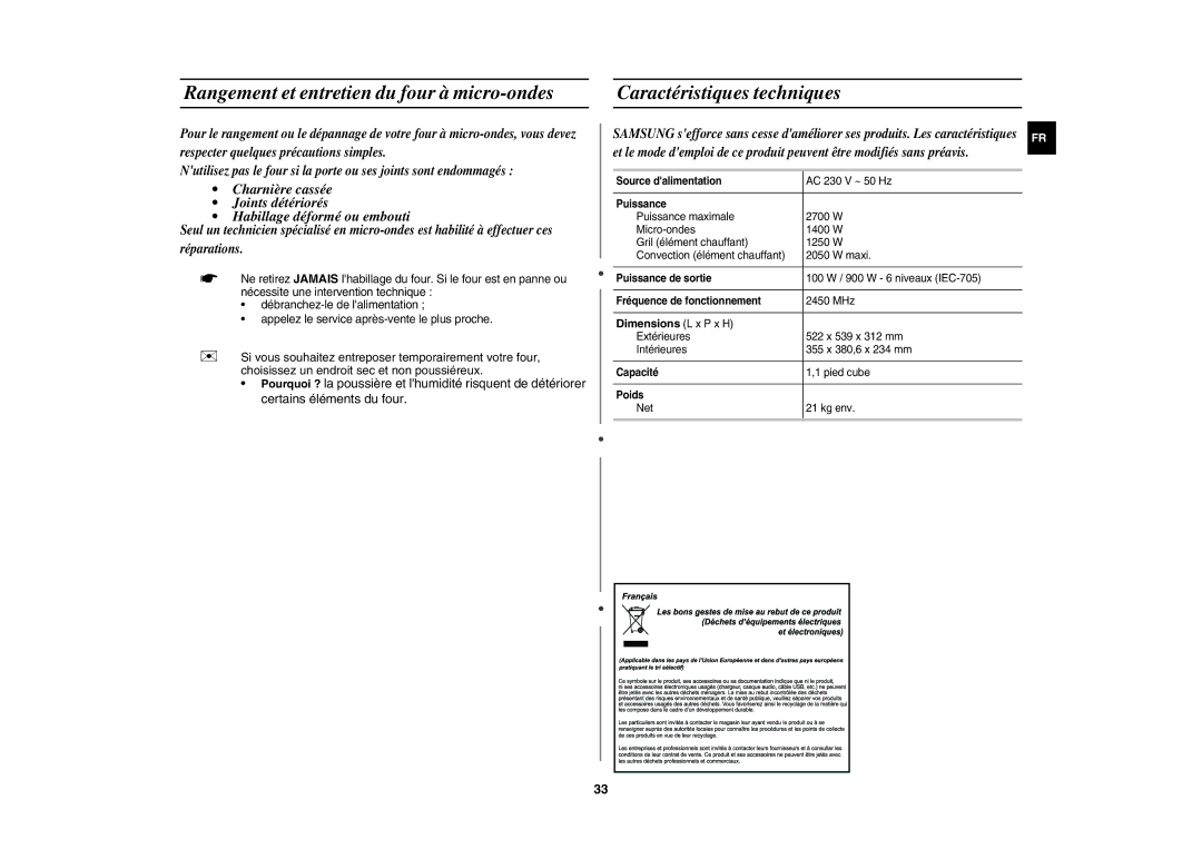 Samsung CE117APT-B/XEF manual Dimensions L x P x H 