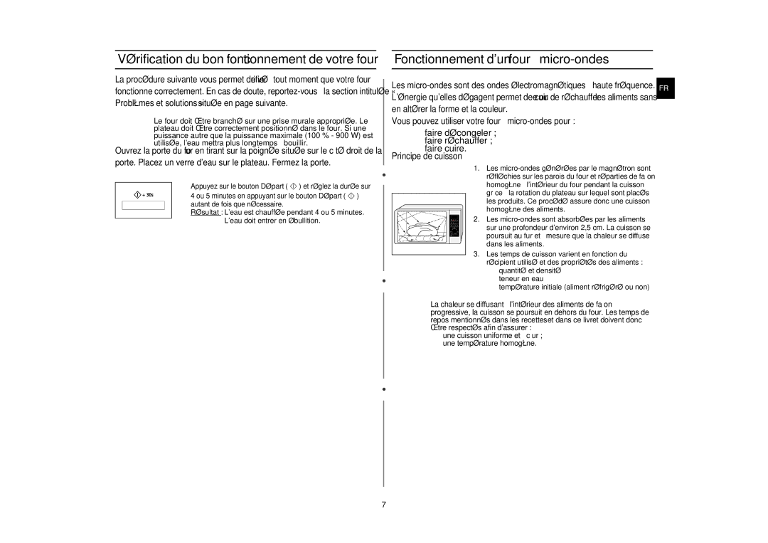 Samsung CE117APT-B/XEF manual Vérification du bon fonctionnement de votre four, Fonctionnement dun four à micro-ondes 