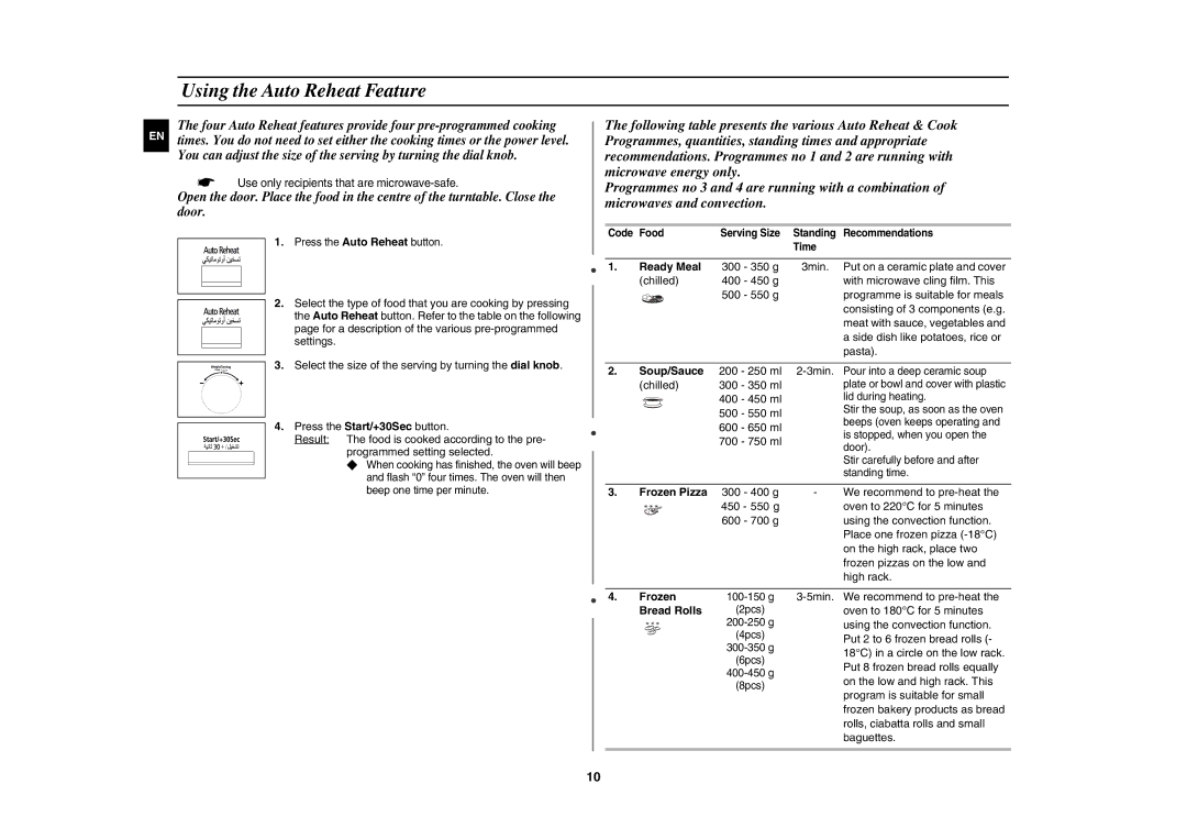 Samsung CE117A/ZAM manual Using the Auto Reheat Feature 