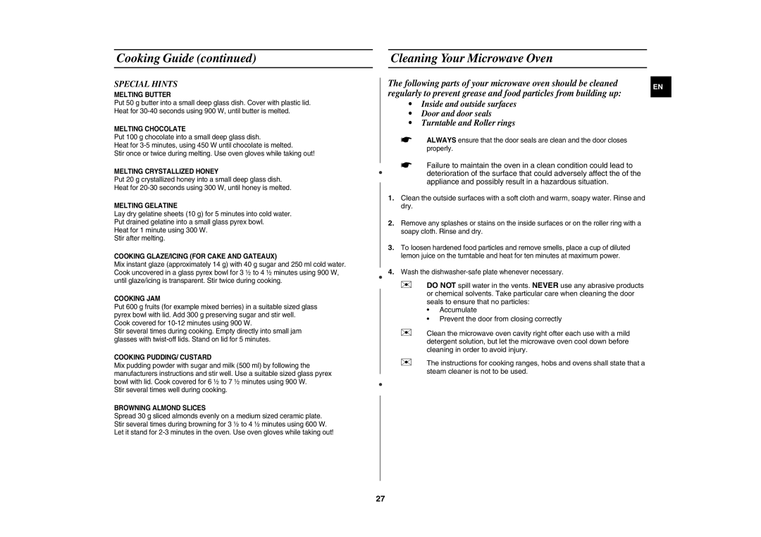 Samsung CE117A/ZAM manual Cooking Guide 