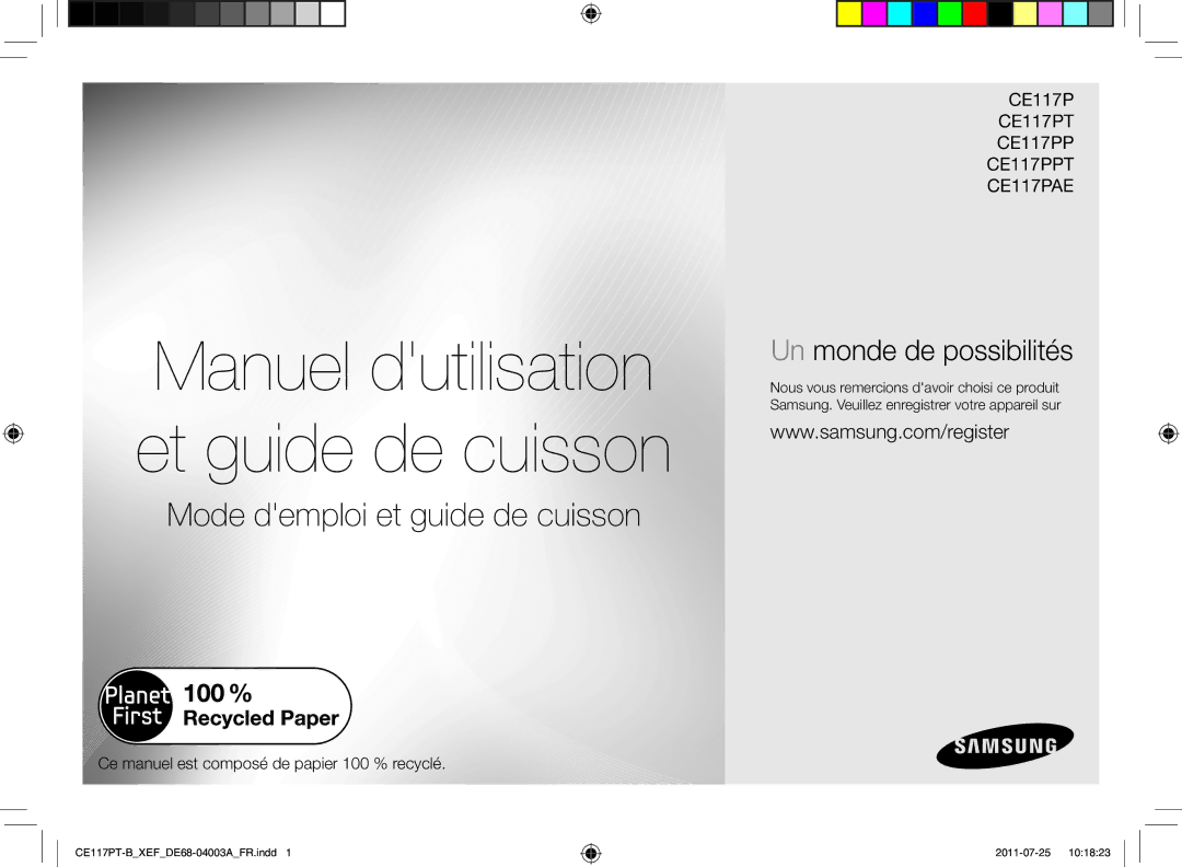 Samsung CE117P/XEF, CE117PPT-X/XEF, CE117PT-B/XEF, CE117PPT-B/XEF manual Manuel dutilisation et guide de cuisson 