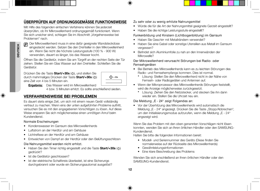 Samsung CE117PT-B/XEG manual Überprüfen auf ordnungsgemäSSe Funktionsweise, Verfahrensweise bei Problemen 