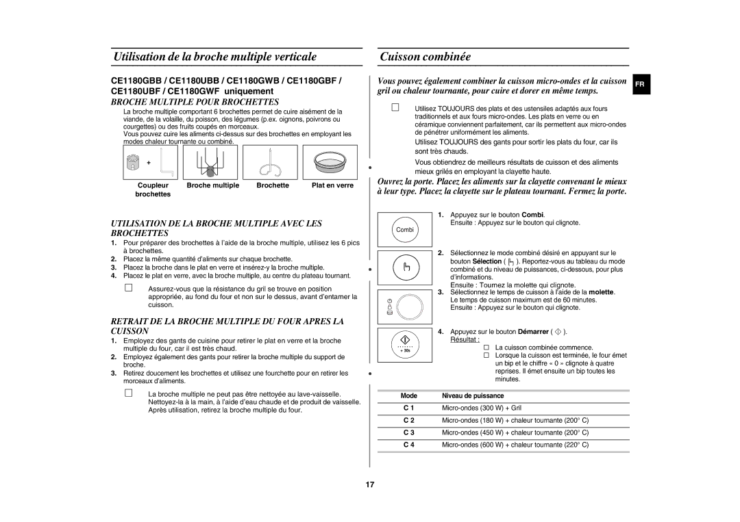 Samsung CE1180GWT/XEF manual Broche Multiple Pour Brochettes, Utilisation DE LA Broche Multiple Avec LES Brochettes 